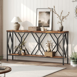 Industrial Console Table with 2-Tier Storage Shelf