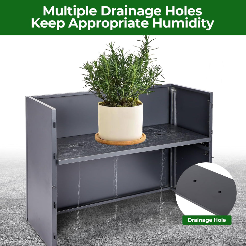 Metal Tall Rectangular Planter Box with Drainage Holes & Removable Shelf