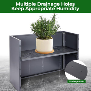 Metal Tall Rectangular Planter Box with Drainage Holes & Removable Shelf