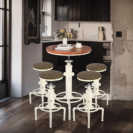 5-Piece Industrial Pub Bar Table & Stool Set