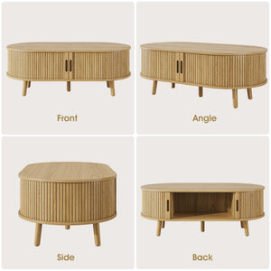 Oval Coffee Table with Sliding Tambour Door & Hidden Storage
