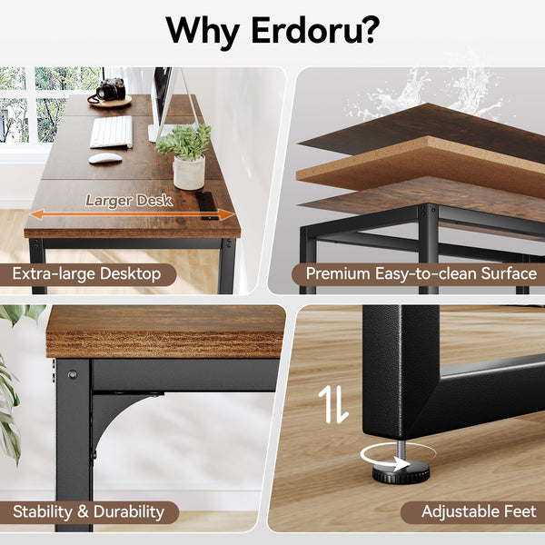 Computer Desk with Power Outlets – Engineered Wood & Steel Frame