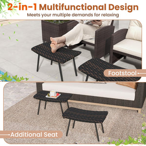 Set of 2 Outdoor Rattan Patio Ottomans with Quick Dry Foam