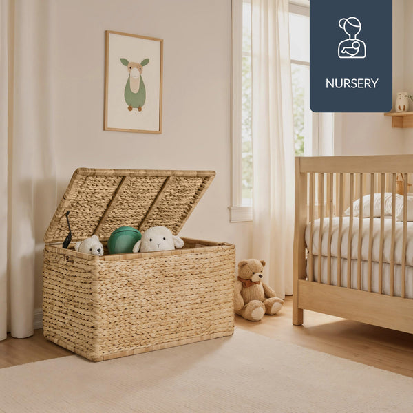 Water Hyacinth Wicker Storage Trunk with Lid & Handles