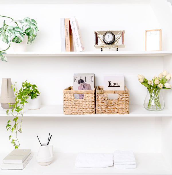 Water Hyacinth Storage Baskets – Handwoven Wicker Shelf Organizers