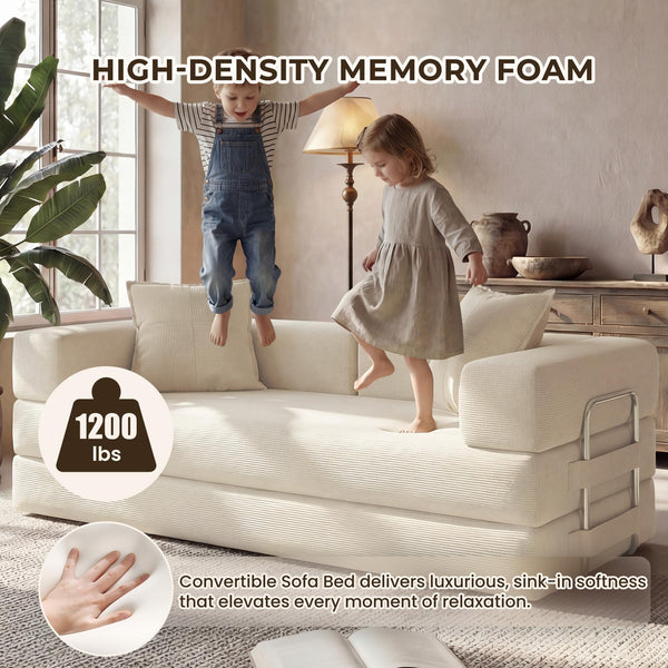 78" Convertible Sofa Bed – 5-in-1 Futon Couch, Corduroy, No Assembly