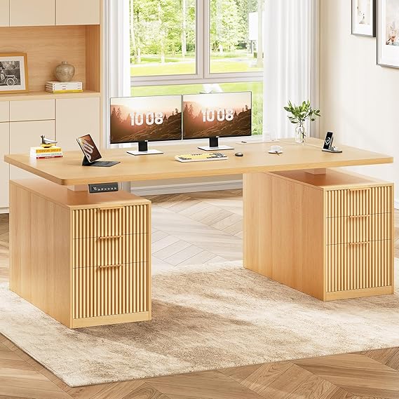 Electric Standing Desk with Drawers & Power Outlets – 55 Inch Adjustable Height