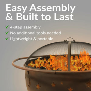 42-Inch Round Wood-Burning Outdoor Fire Pit with Spark Screen and Poker
