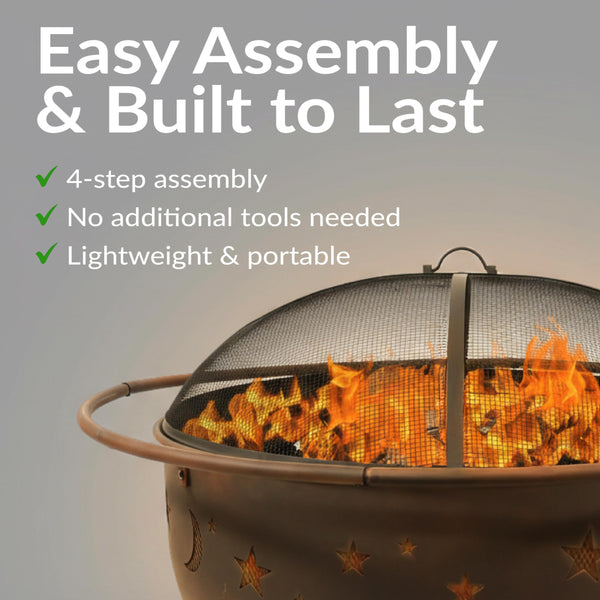 42-Inch Round Wood-Burning Outdoor Fire Pit with Spark Screen and Poker