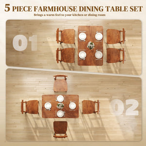5-Piece Farmhouse Solid Wood Dining Table and Chair Set for 4