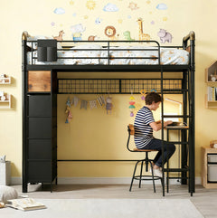 Twin Loft Bed with Desk and Storage