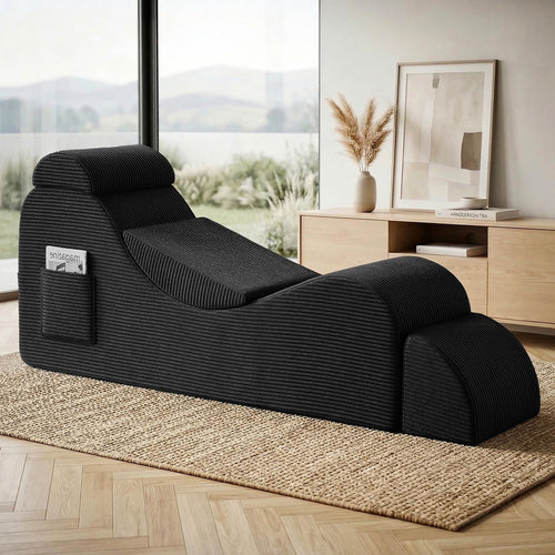 Ergonomic Yoga Chaise Lounge Chair with Headrest, Lumbar Pillow & Ottoman