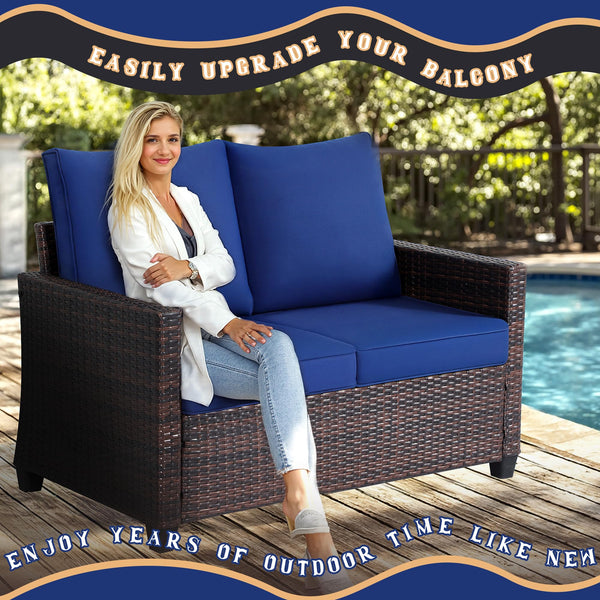 Outdoor Rattan Loveseat with Water-Resistant Cushions