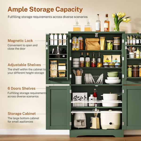 51" H Pantry Cabinet with 4 Doors & 6 Door Shelves