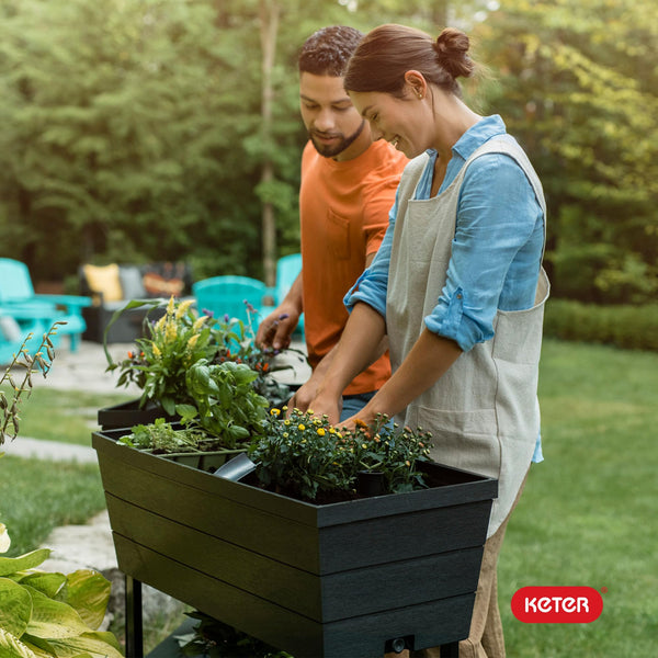 Raised Garden Bed Planter with Self-Watering System – 12.7 Gallon, Dark Grey