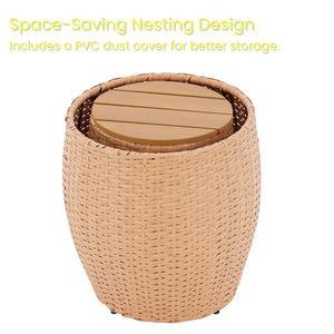 Wicker Round Patio Side Table Set of 2 with Storage