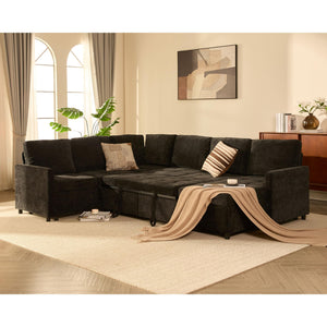 Modular Sectional Sleeper Sofa with Pull-Out Bed & Storage | Chenille | 107"