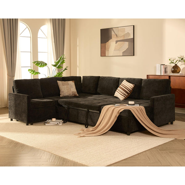 Modular Sectional Sleeper Sofa with Pull-Out Bed & Storage | Chenille | 107"