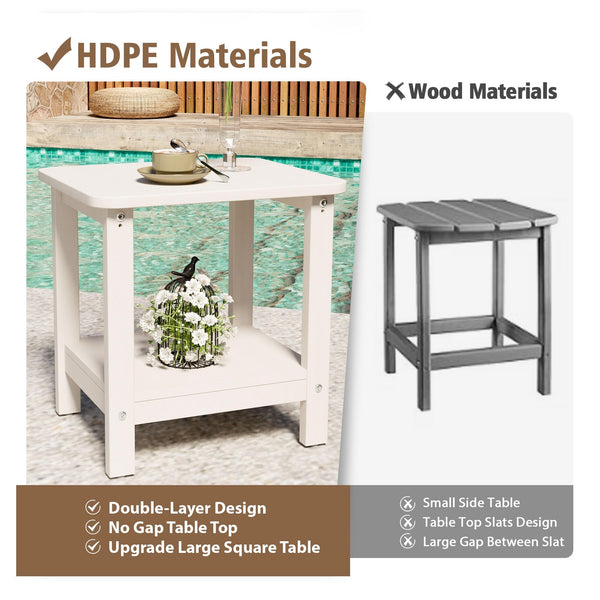 2-Tier Outdoor HDPE Side Table with Storage