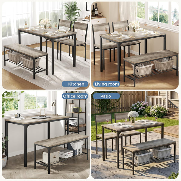 Dining Table Set for 4 with Bench – Kitchen Table & Chairs Set