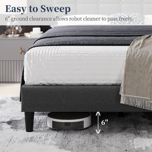 Upholstered Platform Bed Frame with Adjustable Tufted Headboard