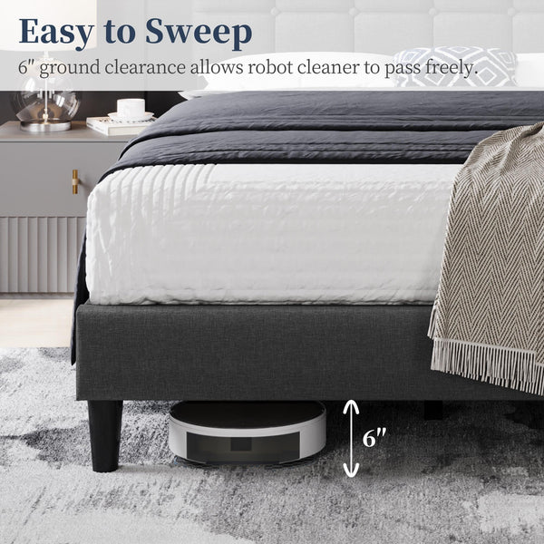 Upholstered Platform Bed Frame with Adjustable Tufted Headboard