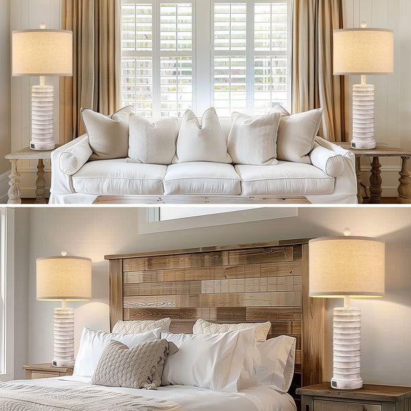 Farmhouse Table Lamps Set of 2 with USB Ports – Rustic Bedside & Living Room Lighting