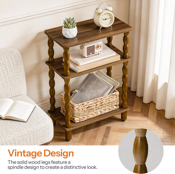3-Tier Narrow End Table with Solid Wood Legs