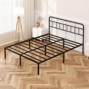 Metal Platform Bed Frame with Minimalist Headboard – 12 Inch Clearance