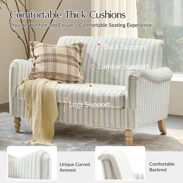 Compact Farmhouse Loveseat Sofa with Rubberwood Legs
