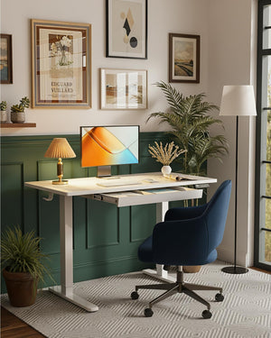 Electric Standing Desk with Drawer – 47" Adjustable Height, White
