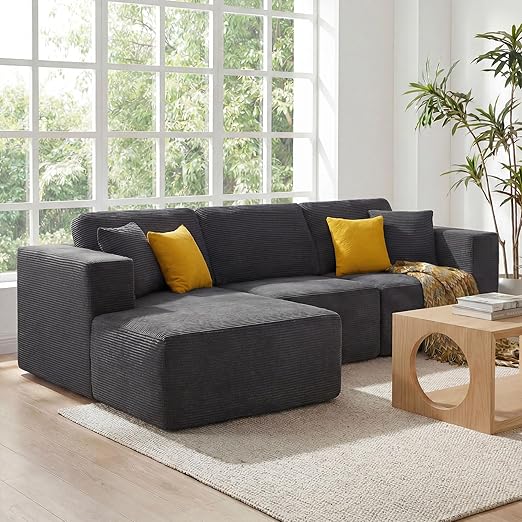 Modular L-Shape Sectional Sofa with Chaise – Deep Seat Corduroy, No Assembly