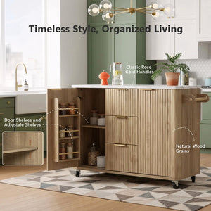 Rolling Kitchen Island with Drop Leaf, Power Outlet & 3 Drawers