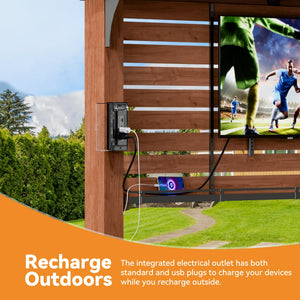 Cedar Wood Outdoor Entertainment Gazebo with Bar, TV Mount & Charging Ports