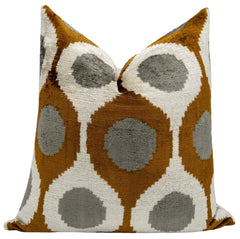 Velvet Throw Pillow – Mustard & Grey Geometric, 20x20"