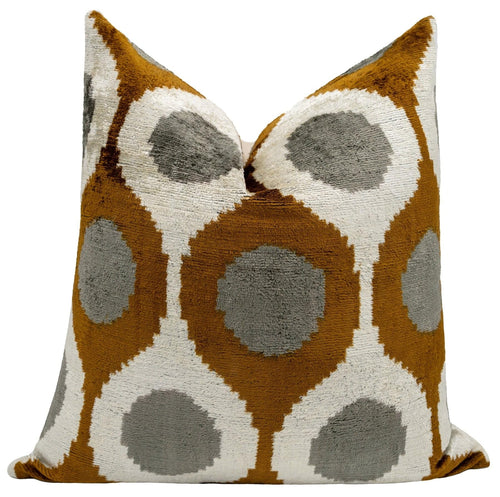 Velvet Throw Pillow – Mustard & Grey Geometric, 20x20"