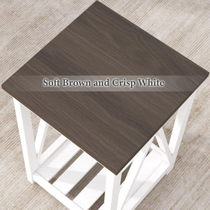 Farmhouse End Table with Storage Shelf – 2 Pack