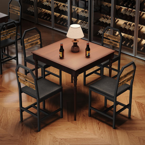 Industrial Dining Chair Set with Upholstered Seat and Metal Legs