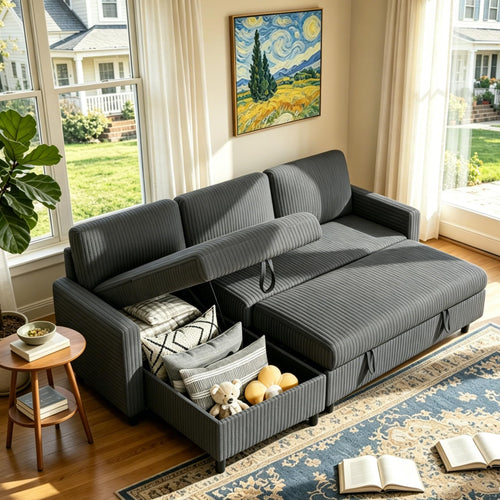 L-Shaped Sleeper Sofa with Storage Chaise