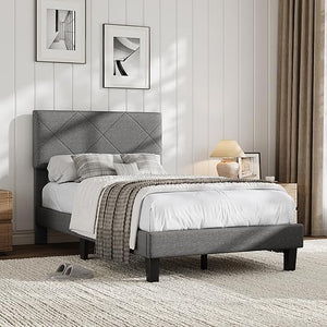 Upholstered Bed Frame with Diamond Quilted Headboard