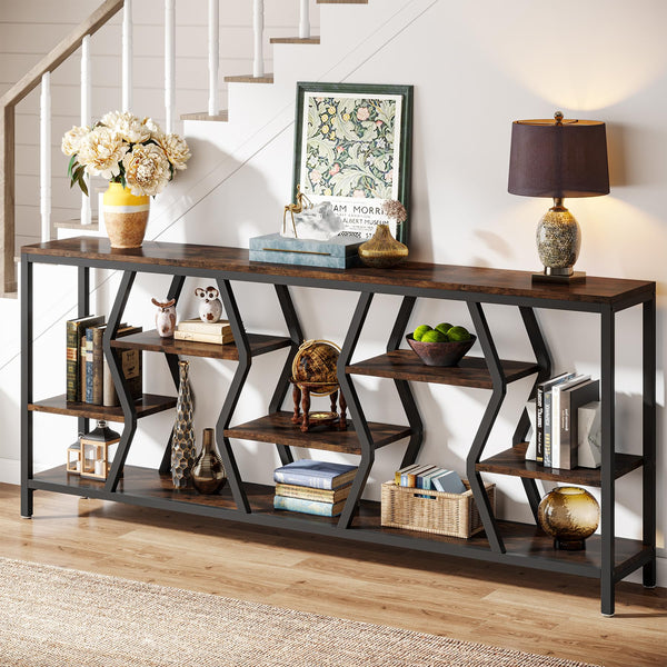70.9" Industrial Sofa Console Table with 4-Tier Storage Shelves