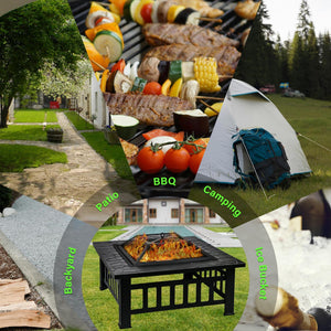 32-Inch Square Fire Pit with Spark Screen & Fire Poker