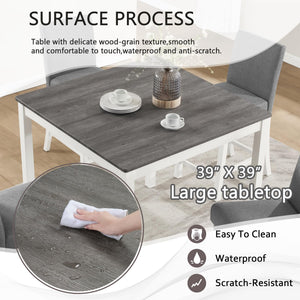 5-Piece Counter Height Dining Table Set for 4 – Solid Wood & Upholstered Linen Chairs