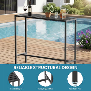 45-Inch Outdoor Bar Height Table – Carbon Steel Frame & Weatherproof HDPE Top