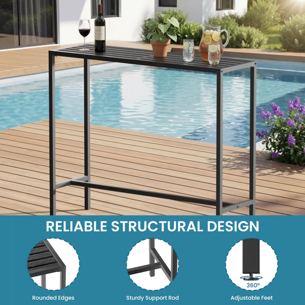 45-Inch Outdoor Bar Height Table – Carbon Steel Frame & Weatherproof HDPE Top