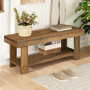 Solid Wood Entryway Bench with Storage Shelf