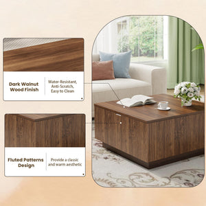Square Lift-Top Coffee Table with Fluted Design & Hidden Storage