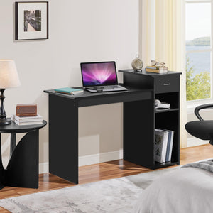 Computer Desk and Ergonomic Chair Set with Drawer & Storage Shelf
