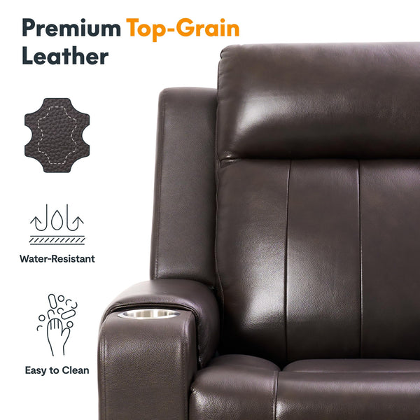 Top-Grain Leather Power Recliner with Zero-Wall Design, Massage & Heat