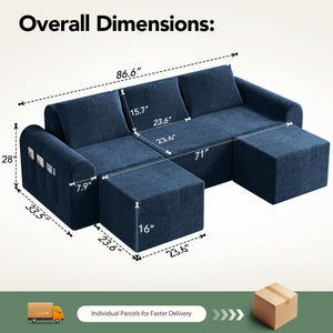 Modular Cloud Sectional Sofa with 2 Ottomans – No Assembly, Chenille, 3-Seater